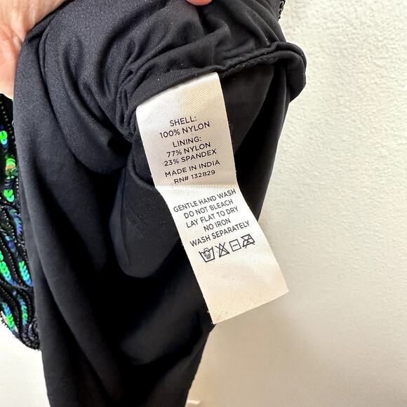 h:ours NWT Revolve Zafiro Sequin Green Iridescent Asymmetric Hem Midi Dress - Picture 10 of 10